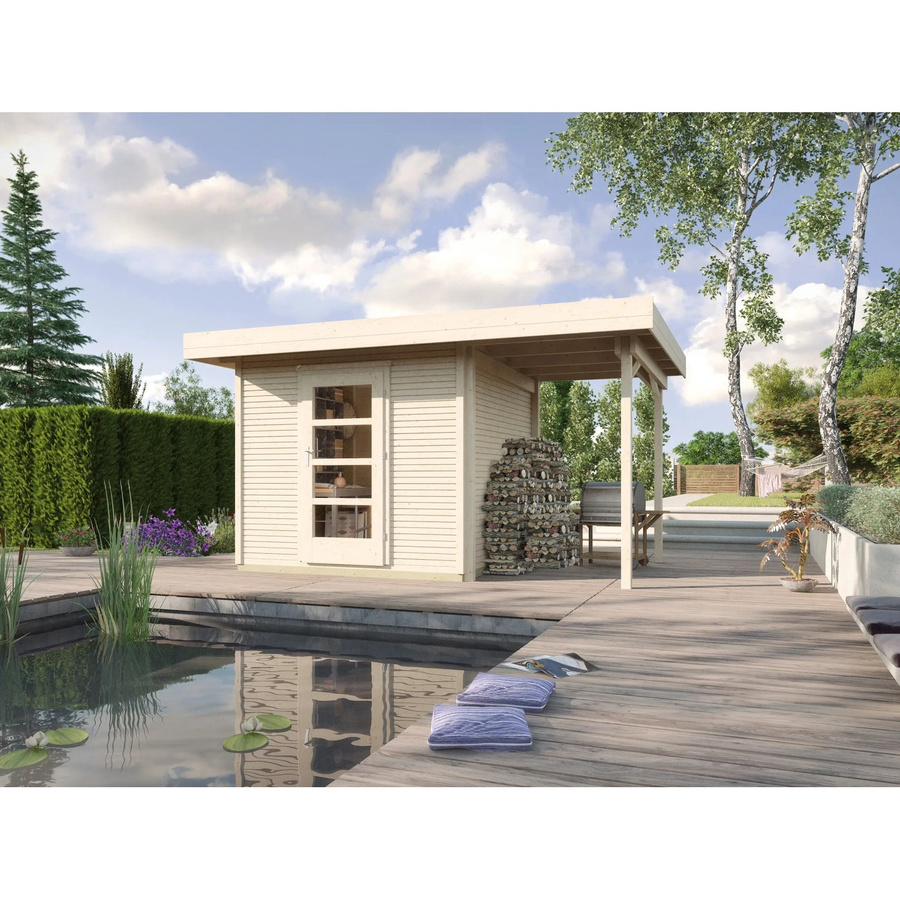 WEKA Gartenhaus 172 A Gr.3 aus europäischer Fichte mit Flachdach und Vordach in Beige, B/H/T: 489 x 226 x 377 cm - Bild 2