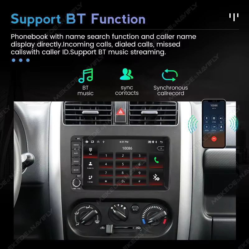 MEKEDE Android Autoradio mit 7 Zoll Touchscreen und GPS für Suzuki Jimny 3 (2007-2012), 2 Din Haupteinheit mit Carplay, Schwarz - Bild 3