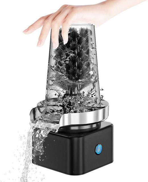 Automatischer Glasspüler von HoldPeak Electronics aus Edelstahl in Schwarz mit integrierter Bürste für Küchenspülen und Babyflaschen - Bild 1