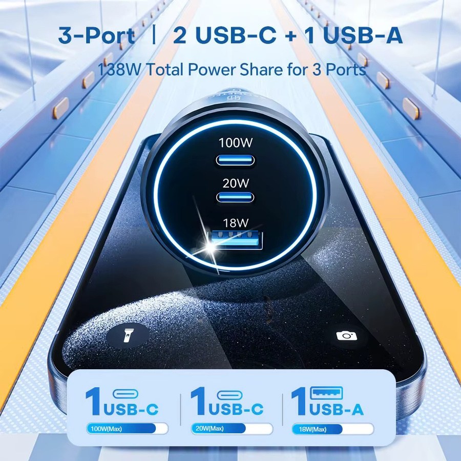 ASOMETECH 138W Autoladegerät mit GaN-Technologie, USB Typ C Schnellladegerät für Laptop und Smartphone, Schwarz - Bild 3
