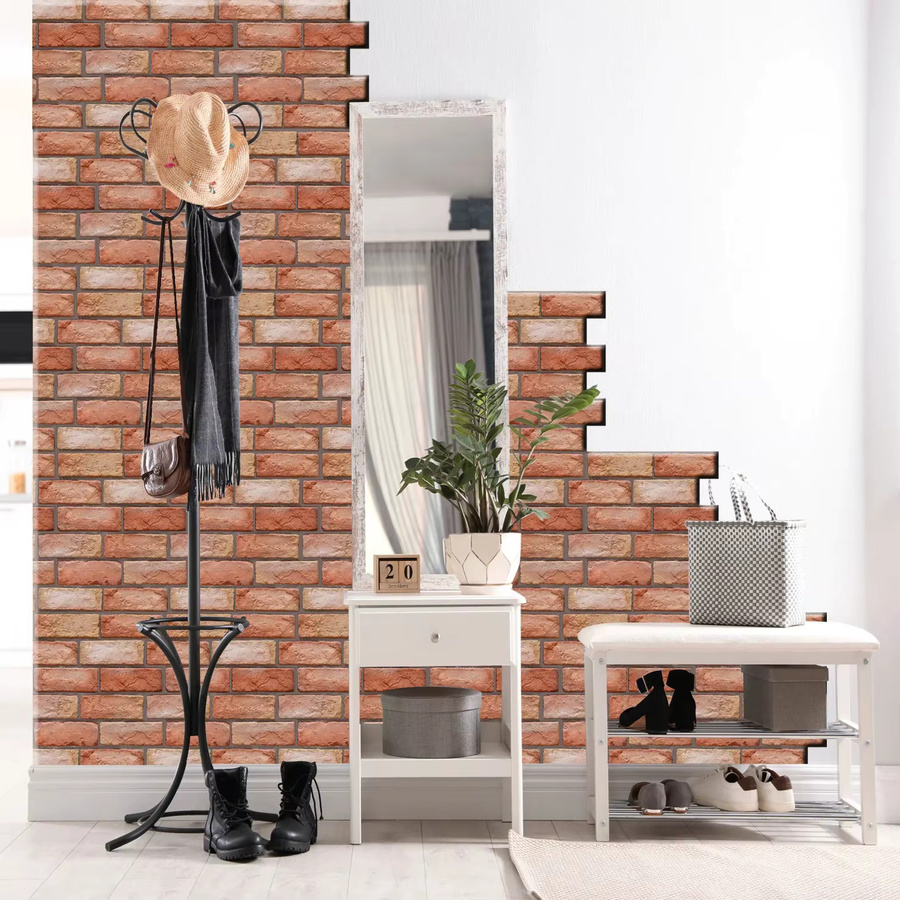 10 Stück selbstklebende 3D-Wandpaneele in Braun im Retro-Ziegel-Look, wasserdichte Wandtapete aus Kunststoff für Badezimmer und Kamindekoration - Bild 4