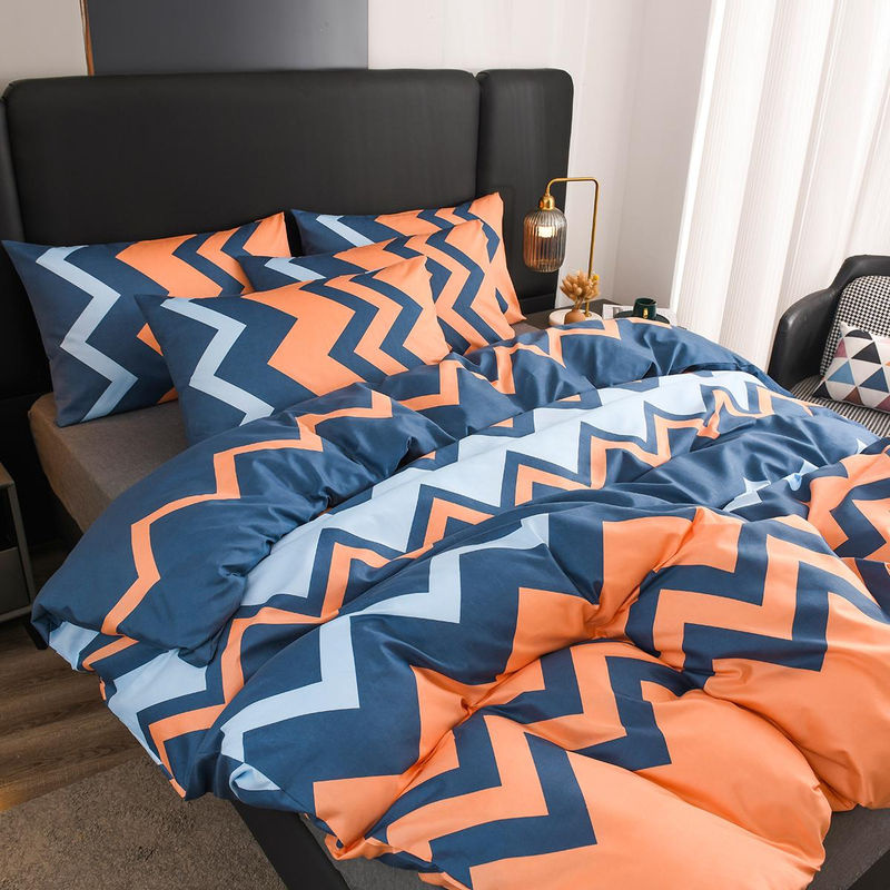3-teiliges Bettwäscheset Binchi Outdoor Product mit geometrischem Zickzack-Muster in Blau und Orange, Retro-Design aus Mikrofaser, B/H: 160 x 220 cm - Bild 2