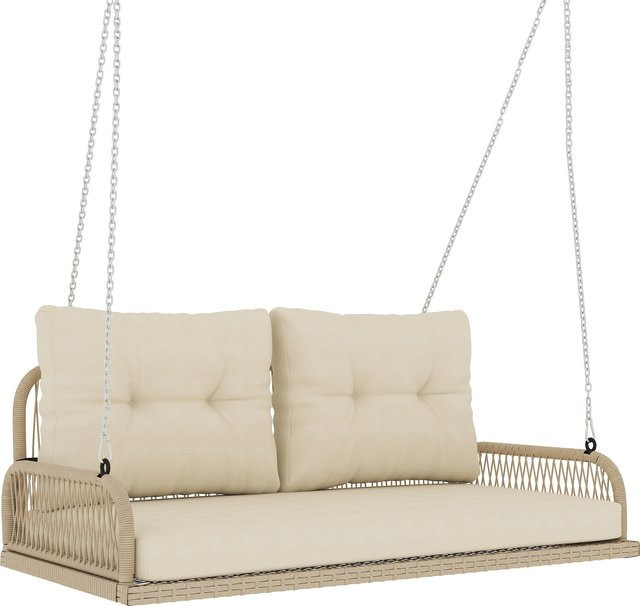 Outsunny Hollywoodschaukel 2-Sitzer aus Polyrattan mit Kissen in Beige, B/H/L: 66 x 44 x 115 cm - Bild 1