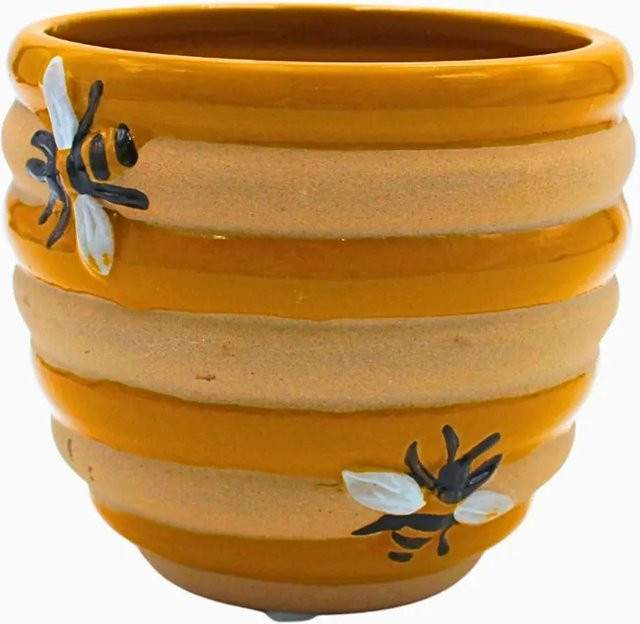 Dekohelden24 Keramik Blumentopf Bienentopf in Gelb Beige, B/T/H: 12 x 12 x 10 cm - Bild 1