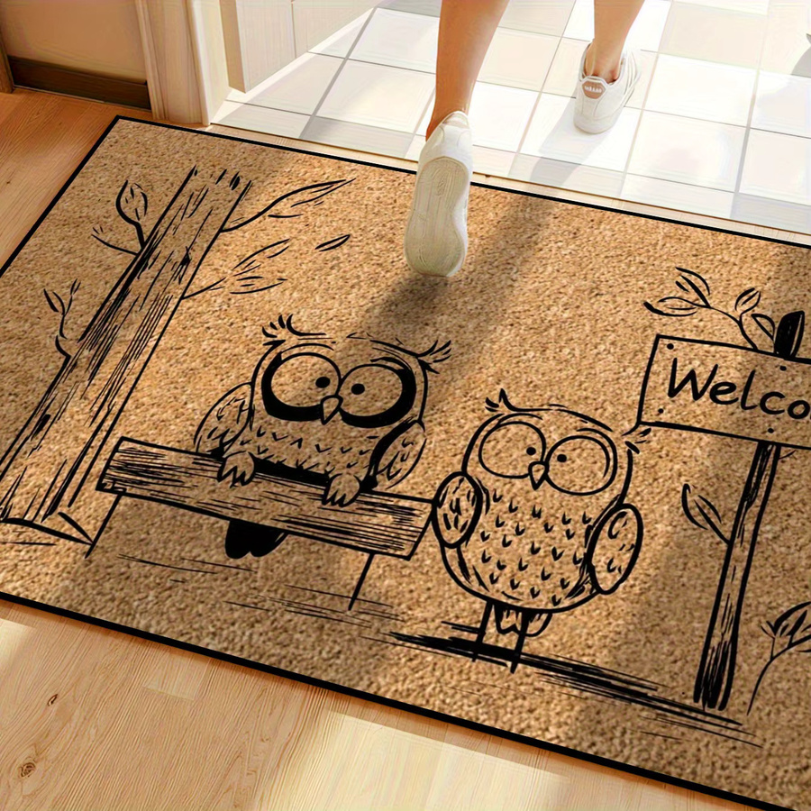 VIKAMA Fun Owl Willkommens-Bodenmatte aus Kokosfaser, rutschfest und schmutzabweisend, braun, B x T: 60 x 40 cm - Bild 3