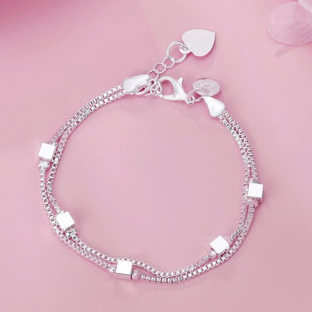 Armband 925 Silber, vergoldet, quadratische Perlen, Damen - Bild 1