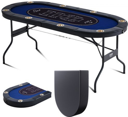 VEVOR Casino Pokertisch für 8 Spieler, faltbarer Pokertisch mit Filzauflage und Edelstahl-Bechern, Schwarz & Blau, B/T/H: 183 x 82 x 72 cm - Bild 1