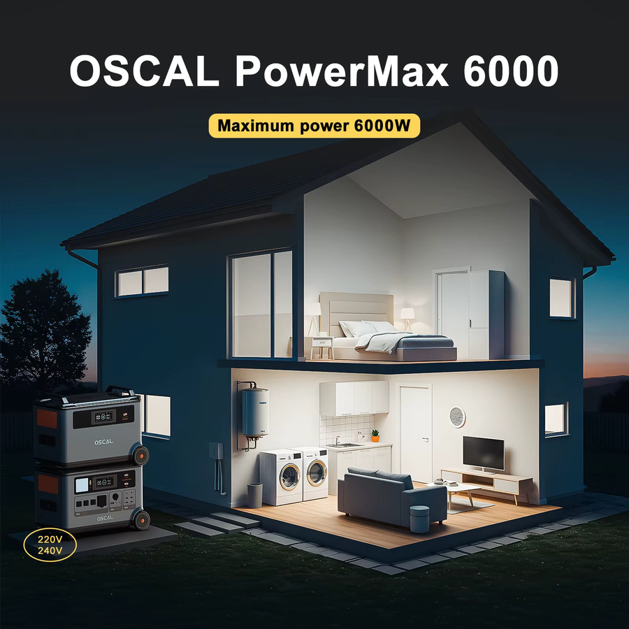 OSCAL Tragbare Powerstation 6000W mit 3600Wh Kapazität und LiFePO4-Batterie in Grau für Outdoor und Camping - Bild 2