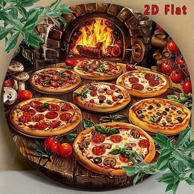 Potdemiel Vintage Pizza Metallschild rund, Durchmesser: 20,3 cm, Mehrfarbig - Bild 1