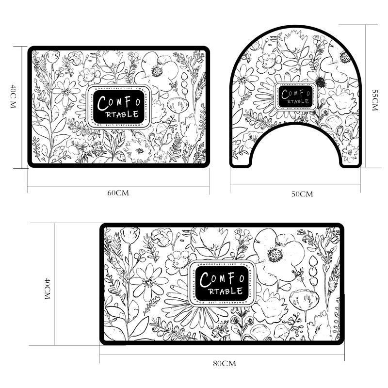 Yiran Furniture Dreiteiliges U-förmiges Badezimmer-Set mit rutschfester Kieselgurmatte in Weiß, B/T: 50 x 55 cm - Bild 2