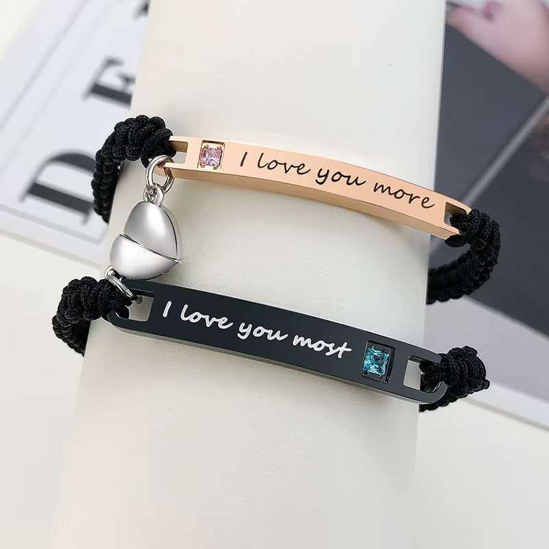 Meaeguet Armbänder, Magnetische Herz Form, Edelstahl, Unisex, 2 Stück Set - Bild 5