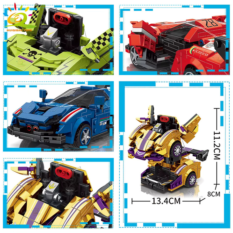 HUIQIBAO One Step Transform Racing Auto Modell Bausteine, 2in1 Roboter Mecha, Kreative Bricks Set - Bild 6