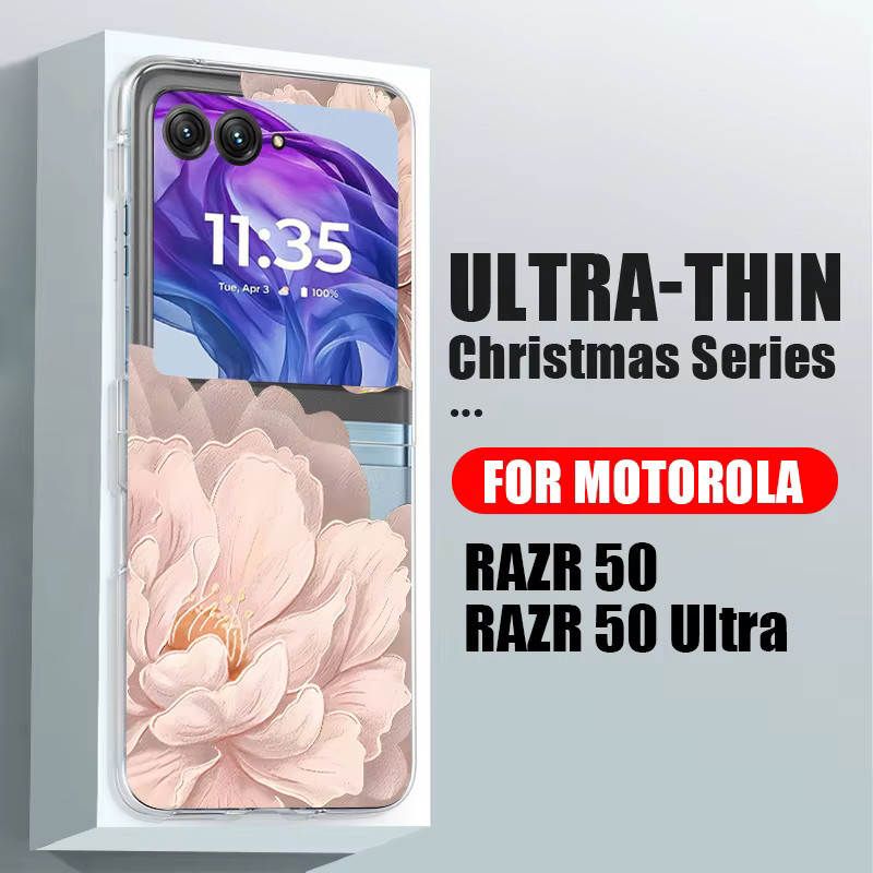 MOESOE Handyhülle mit rosa Blumenmuster für Motorola Razr 60 40 50 Ultra, transparente stoßfeste Klapphülle aus hartem PC - Bild 4
