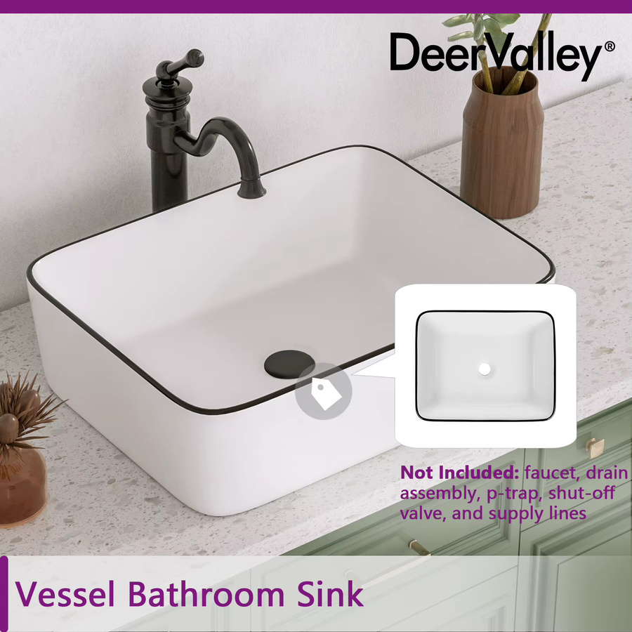 DeerValley Keramik-Aufsatzwaschbecken in Weiß mit schwarzem Rand, rechteckig, B: 47,5 cm, T: 37,5 cm - Bild 2