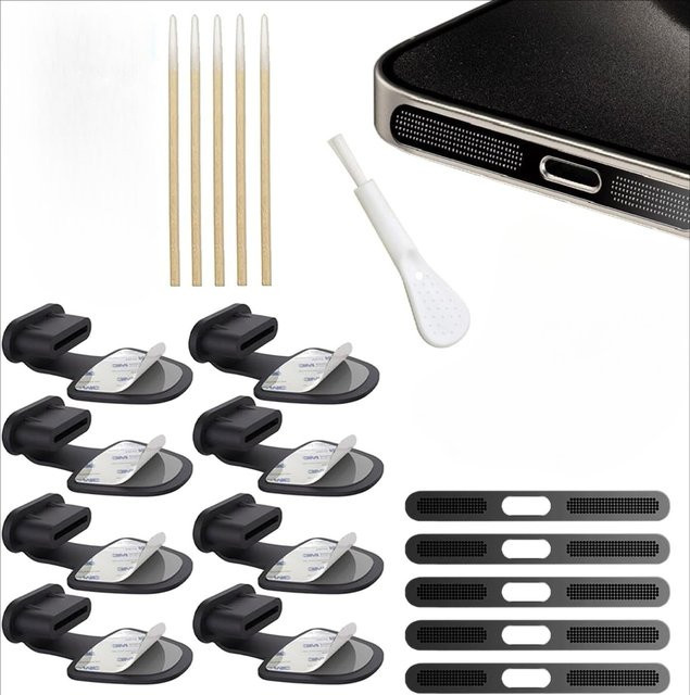 USB-C Staubschutz und Port-Reinigungsset aus Silikon in Schwarz für iPhone 15-16 Serie und Typ-C Geräte - Bild 1
