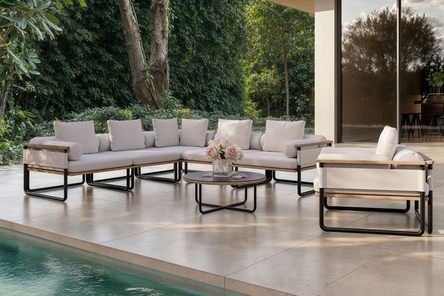 PLOSS Reverie Light Plus Gartenlounge mit Sessel in Anthrazit und Beige mit Holzdekor, B/T: 80 x 80 cm - Bild 1