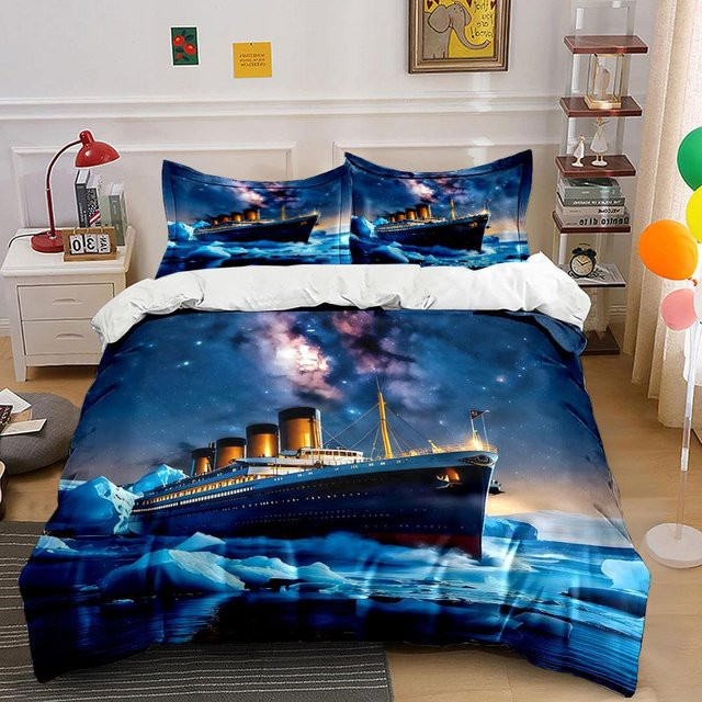 Flylo Bettwäsche-Set mit Dampfschiff-Motiv in Blau, B/H: 180 x 210 cm - Bild 1