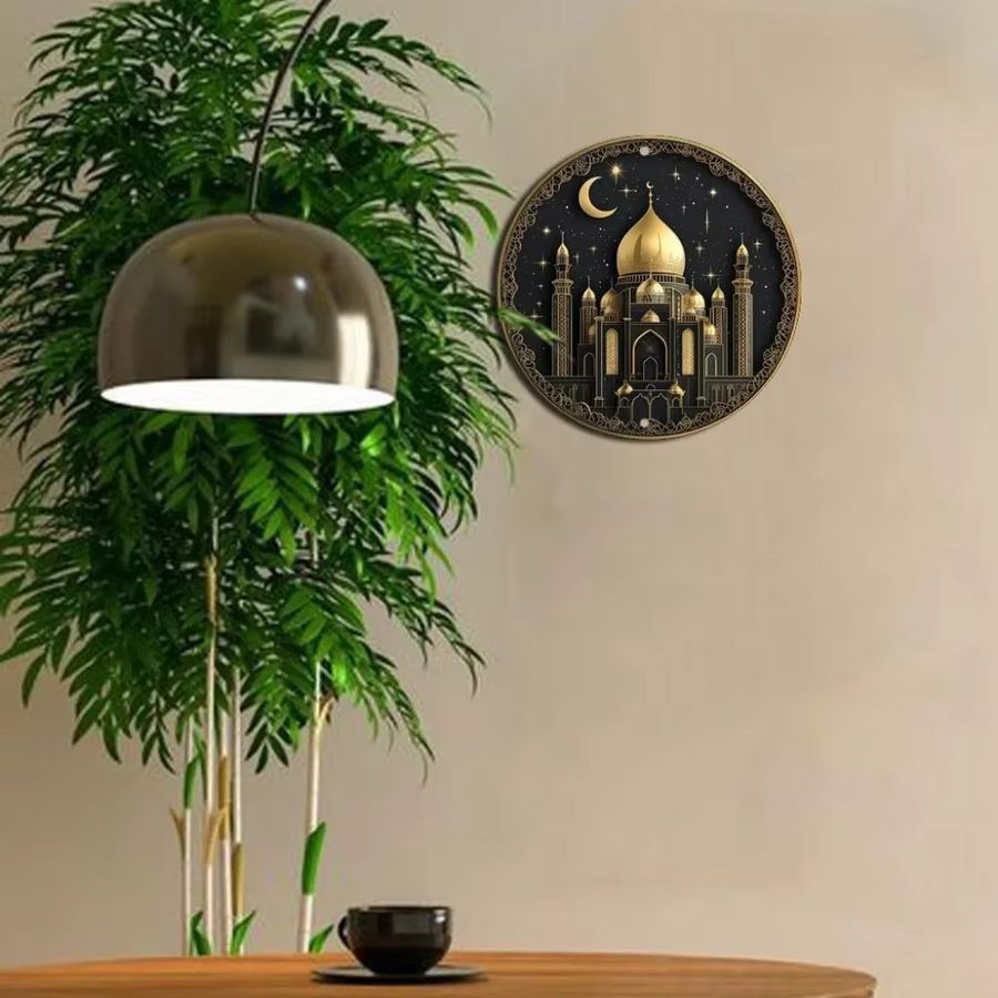 CIFBUY Islamische Vintage Ramadan Wandkunst aus Metall, runde Aluminium-Halbmond-Sterne zur Eid-Heimdekoration, B/H: 20,3 x 20,3 cm - Bild 5