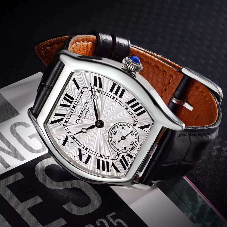 FARASUTE Armbanduhr Herren, Mechanisch, Handaufzug, Tonneau, 36 mm, Edelstahl, Saphirglas, Leder - Bild 3