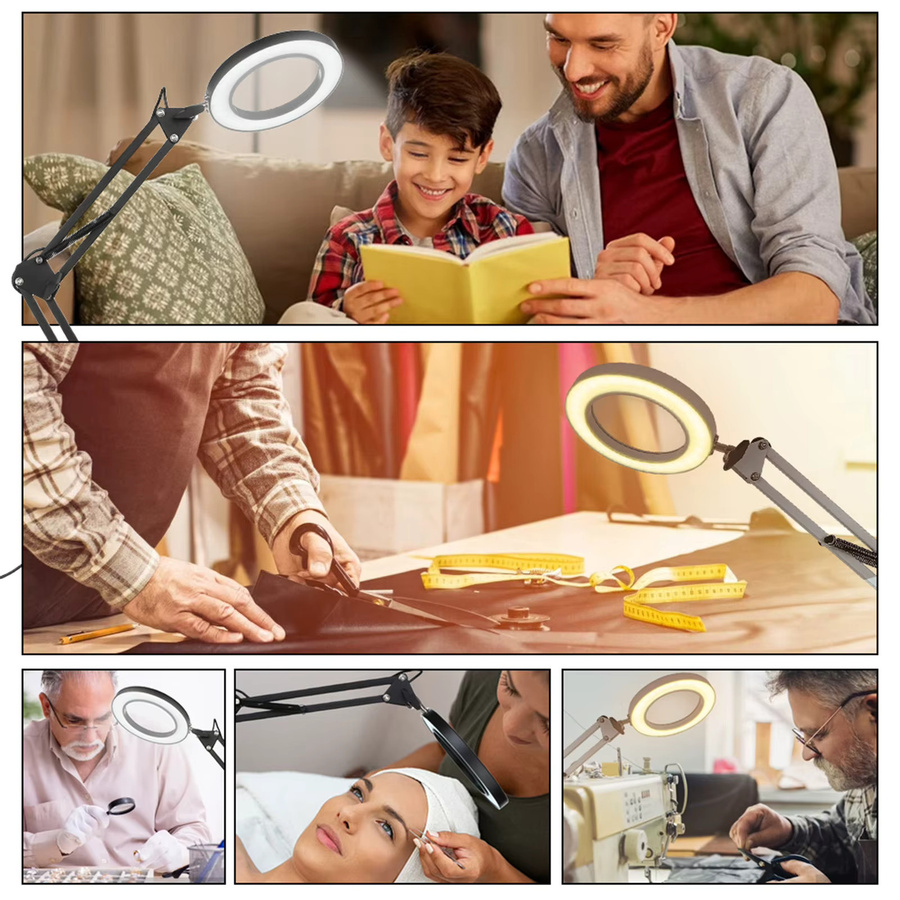 Tomshine Flexible Klemm-Tischlampe mit 8-facher Lupe, Dimmbare LED Schreibtischleuchte in Schwarz - Bild 2