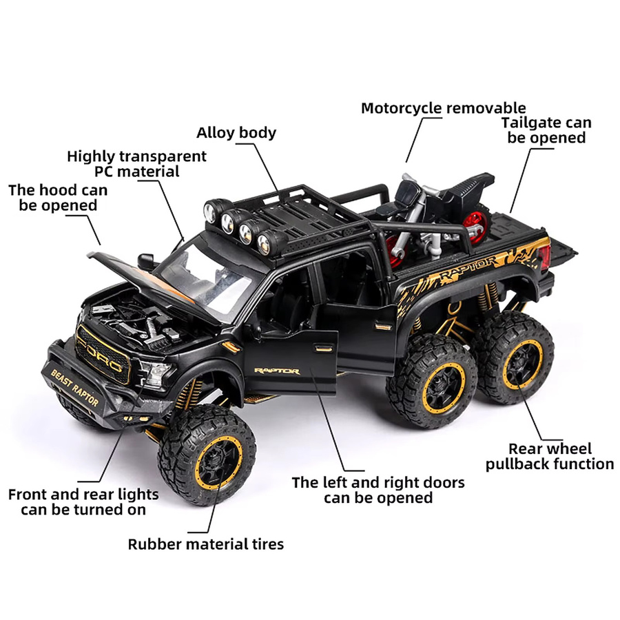 CCA F150 Raptor Pickup Trucks Modellauto, 1:24, Metall, mit Ton und Licht, Blau, ab 3 Jahre - Bild 2
