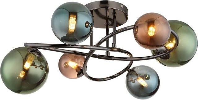 Globo Lighting Deckenleuchte Riha in Grau und Bronze aus Metall und Glas, Höhe: 25 cm, Durchmesser: 65 cm - Bild 1