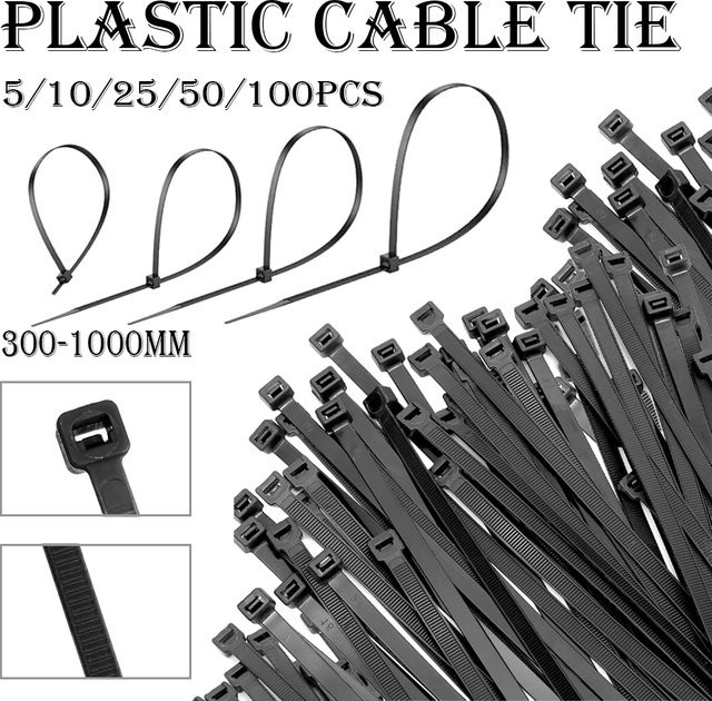 Selbstsicherndes Nylon-Kabelbinder-Set aus Kunststoff in Schwarz, Länge: 300 mm bis 1000 mm - Bild 1