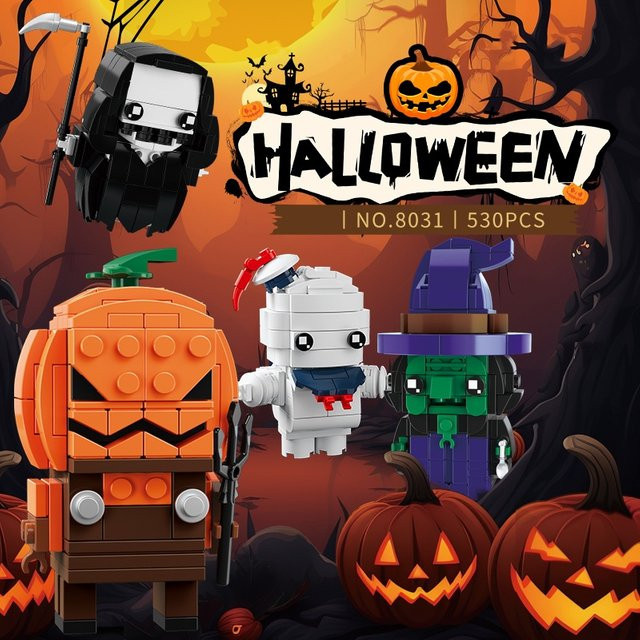 JAKI Halloween Bausteine-Montageset mit Monsterfiguren in Orange, 4er-Set Desktop-Ornamente - Bild 1
