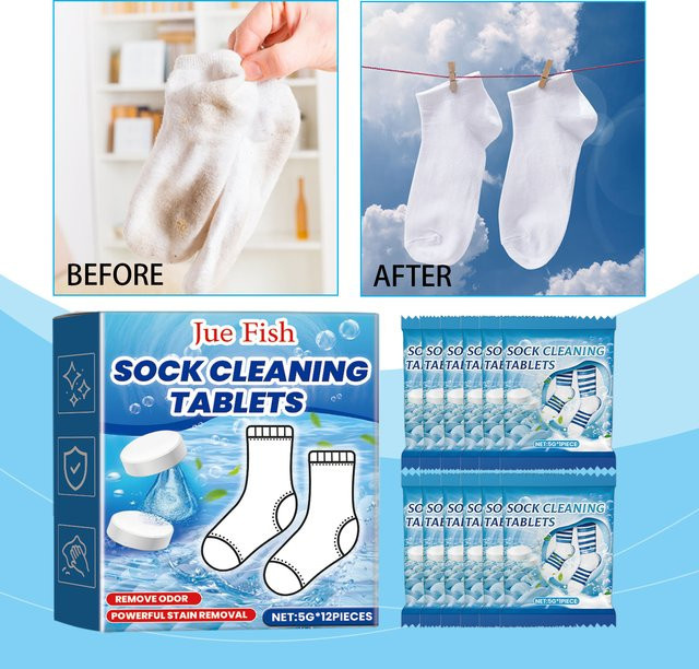 Jue Fish Sockenreinigungs-Brausetabletten für weiße Socken in Weiß und Blau - Bild 1