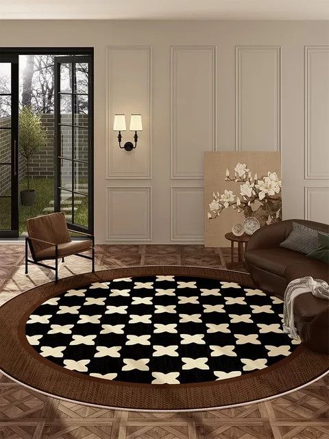 VIKAMA Retro-Rundteppich in Braun, rutschfester Bodenteppich für Wohnzimmer und Schlafzimmer - Bild 1