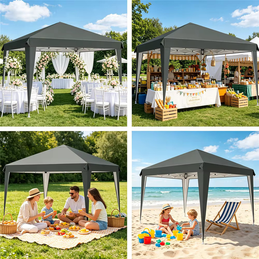 HGTUGO Faltbares Pop-Up-Pavillon-Zelt in Schwarz, Wasserdicht und UV-Schutz, B/T/H: 300 x 300 x 251 cm - Bild 7