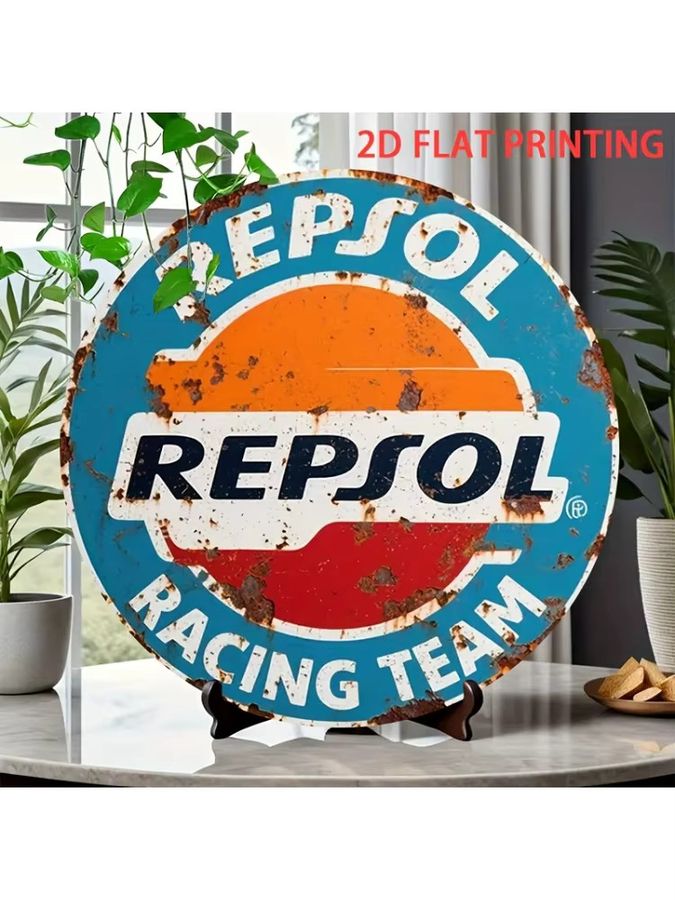Potdemiel Wanddekoration Repsol Racing Team Logo aus Eisen im industriellen Vintage-Stil mit Rostmuster und lebendigen Farben - Bild 5