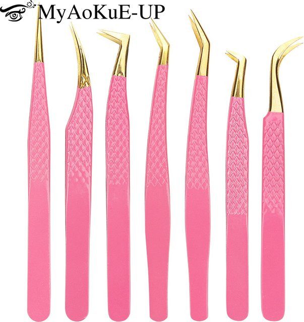 myaokue-up Augenbrauen Pinzette, Edelstahl, Rosa, Glänzend - Bild 1