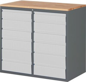 STIER Schubladenschrank Premium mit 12 Schubladen aus Stahl und geöltem Buchentop, B/T/H: 114,5 x 65,0 x 103,5 cm - Bild 1