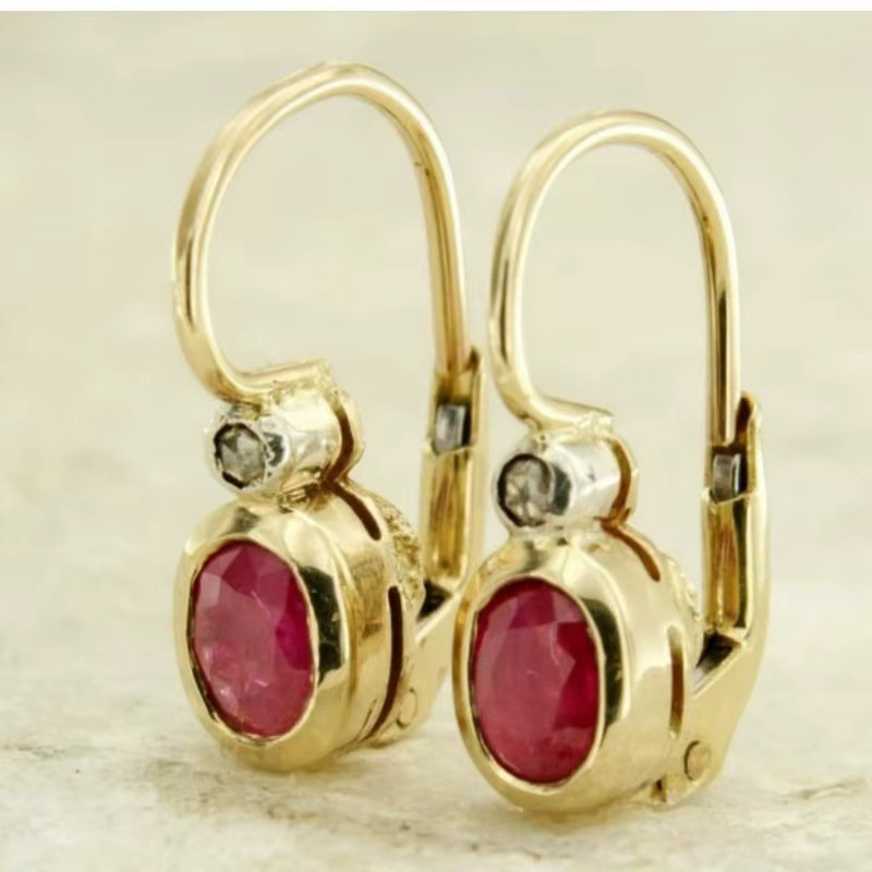 Hängeohrringe Vintage, Goldfarben, Rote Zirkonia, Damen - Bild 1