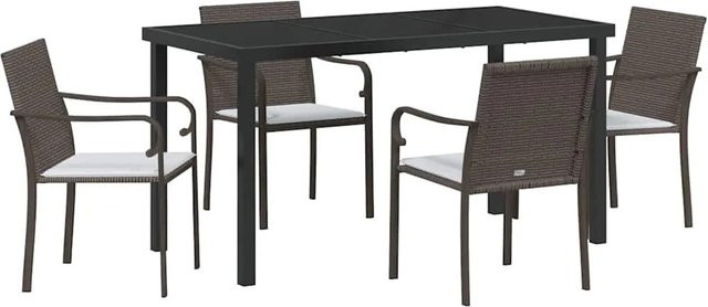 vidaXL Garten Essgruppe 5-teilig aus Poly-Rattan und Stahl in Braun mit Sicherheitsglas-Tischplatte - Bild 1