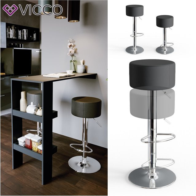 Vicco Design Barhocker 2er Set Schwarz höhenverstellbar und drehbar als Schminkhocker - Bild 1