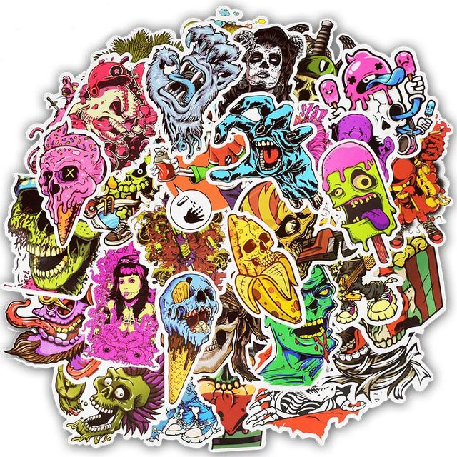 50 Stück Graffiti-Skelett Aufkleber im Terror-Stil, bunt und schwarz, für Laptop, Skateboard und DIY-Gestaltung - Bild 1