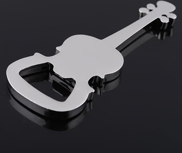 Ambiel Charm Flaschenöffner in Gitarrenform als Schlüsselanhänger aus Metall in Schwarz und Silber - Bild 1