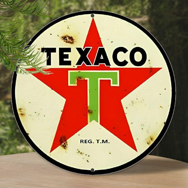 Potdemiel Vintage Texaco Red Star Metallschild rund in Rot für deine Wandgestaltung - Bild 1