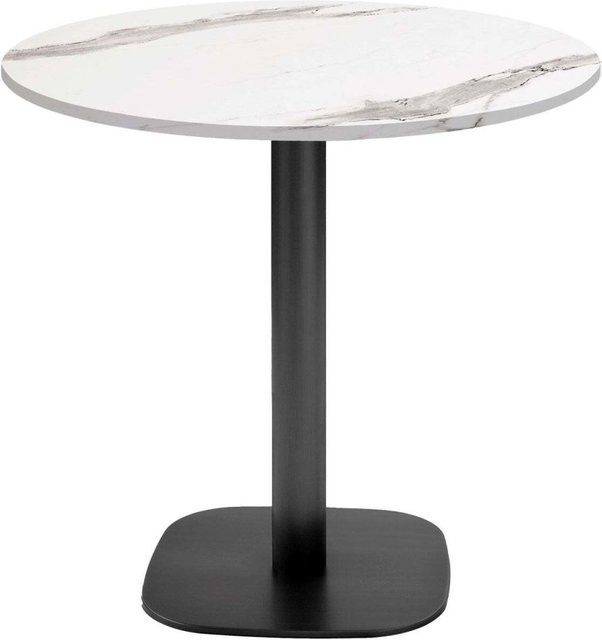RestooTab Tisch Round runder Esstisch in Weiß und Schwarz mit Stein- und Holzdekor, Höhe: 75 cm, Durchmesser: 70 cm - Bild 1