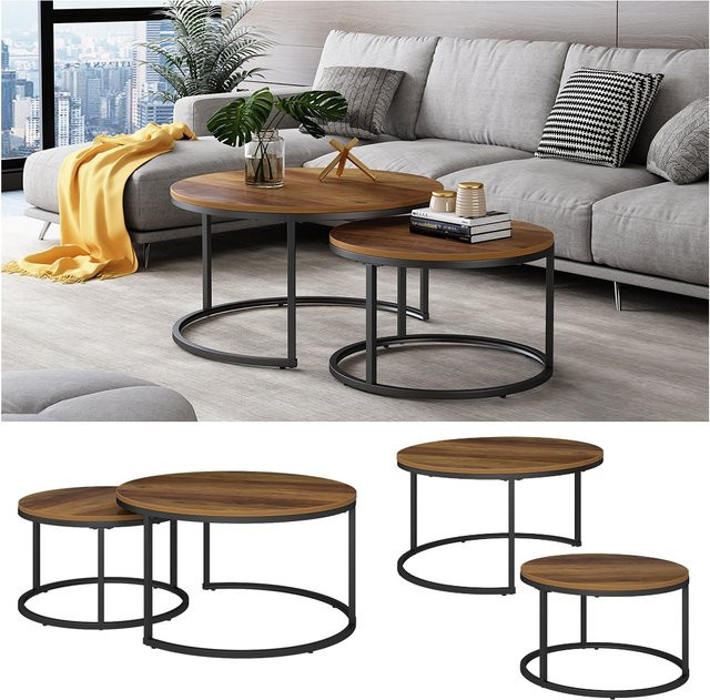 Vicco Couchtisch Montreal 2er-Set in Holzoptik mit Marmor-Optik, Braun, B: 77 cm, T: 40 cm - Bild 1