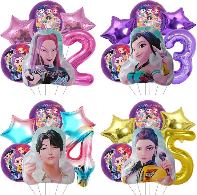 6-teiliges Dämonen-Jäger Dekorations-Set von Hasbro mit Zahlenballons 0-9 für Kindergeburtstage und Babypartys - Bild 1