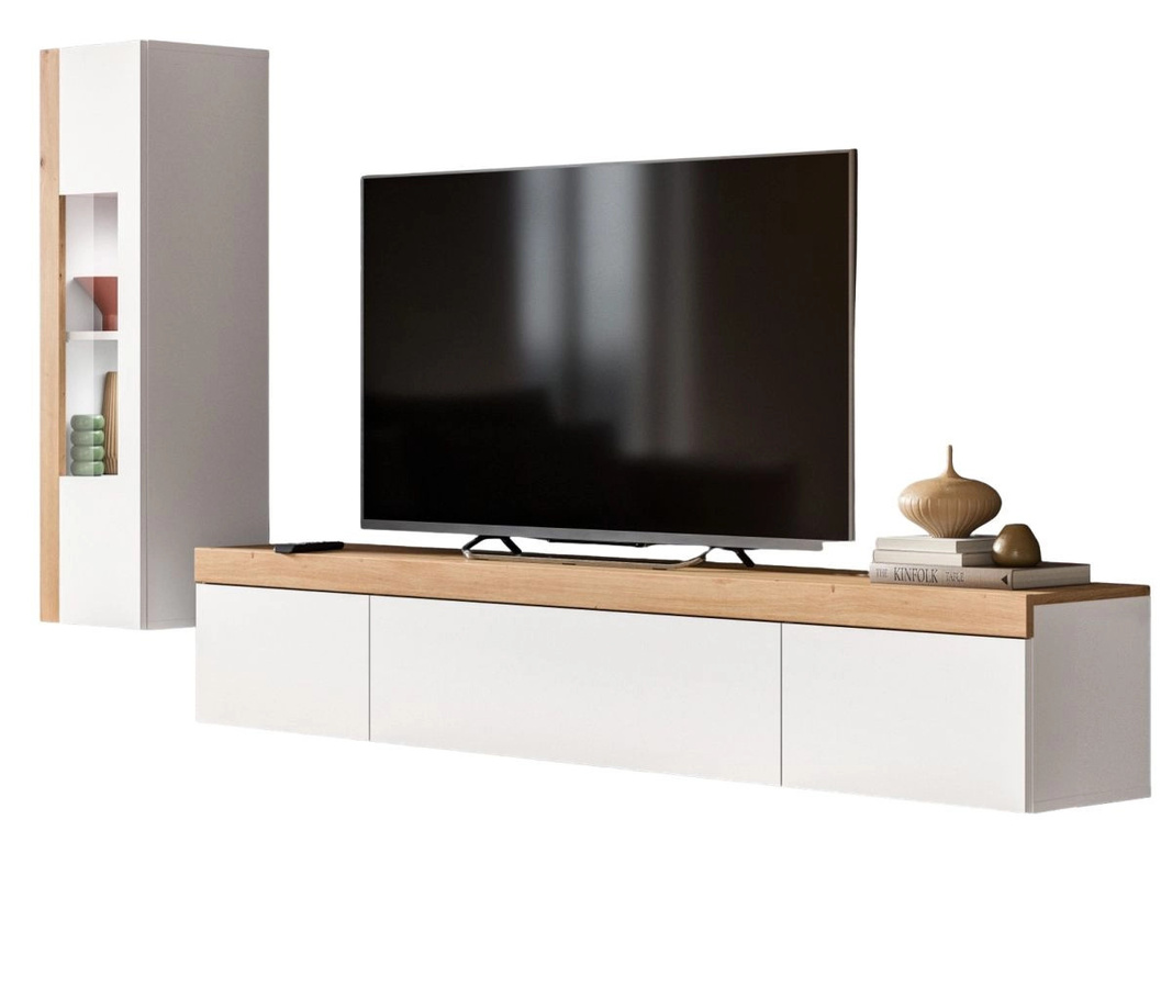 Inn.Furn Wohnwand 2-teilig Siena in Weiß und Eiche mit Vitrine und Lowboard, Breite: 225 cm - Bild 6