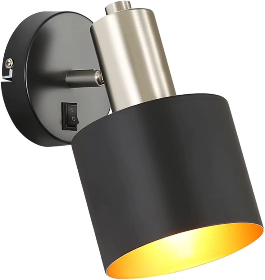 Vintage Wandlampe aus Metall in Schwarz mit Schalter, 330 Grad drehbar, E27 Retro Wandspot für Schlafzimmer, Küche oder Flur (ohne Leuchtmittel) - Bild 5