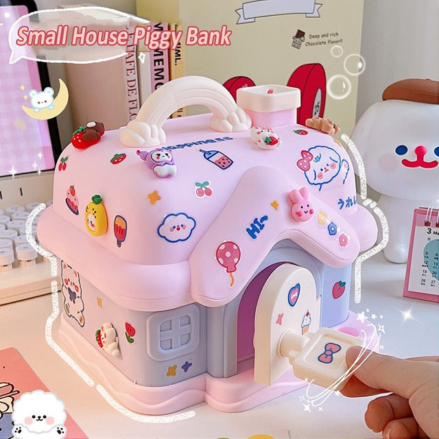 Boxi Sparschwein in Hausform aus Kunststoff in Pink mit Schloss - Bild 1
