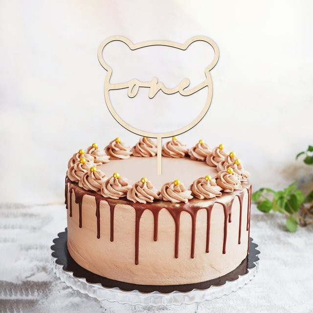 YOMDID Bär Form Holz Kuchen Topper in Braun für Geburtstag und Party - Bild 1