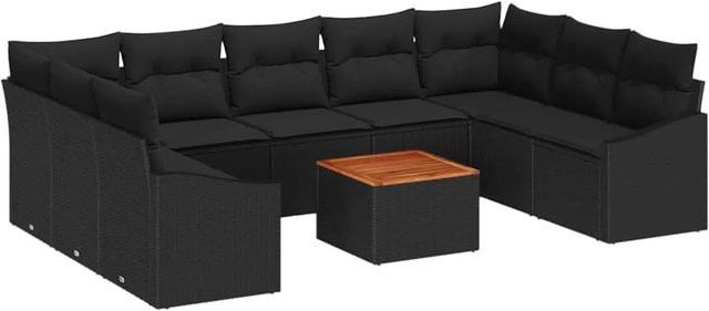 vidaXL Garten-Sofa-Set aus Poly Rattan und Stahl mit Kissen, 10-teilig, Schwarz - Bild 1