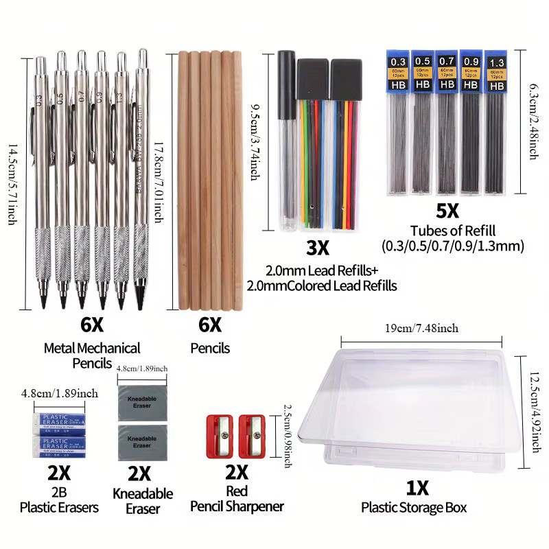 Angelmark 27-teiliges Druckbleistift-Set aus Metall in Silber mit Etui für Schule, Büro und Kunstbedarf - Bild 2