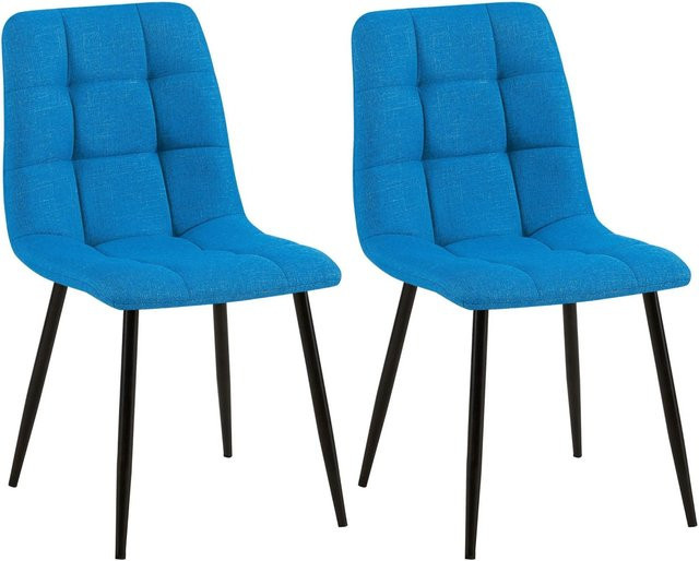 CLP 2er Set Esszimmerstühle Tilde in Hellblau mit Stoffbezug und Metallgestell - Bild 1